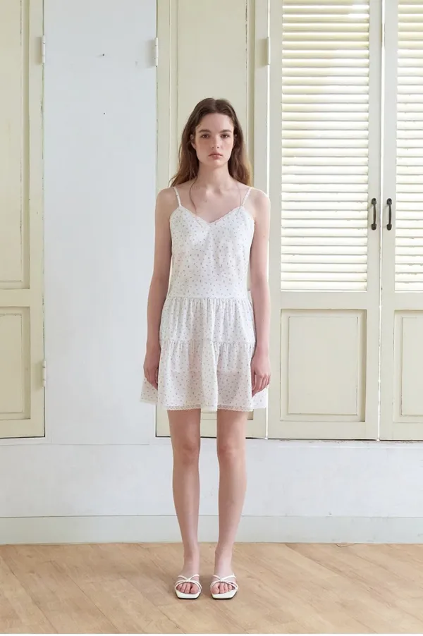 [5/27 예약배송] Slip Floral Tiered Mini Dress, Ivory