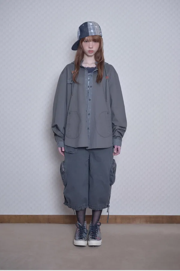 Hooded shirts jacket (Charcoal)