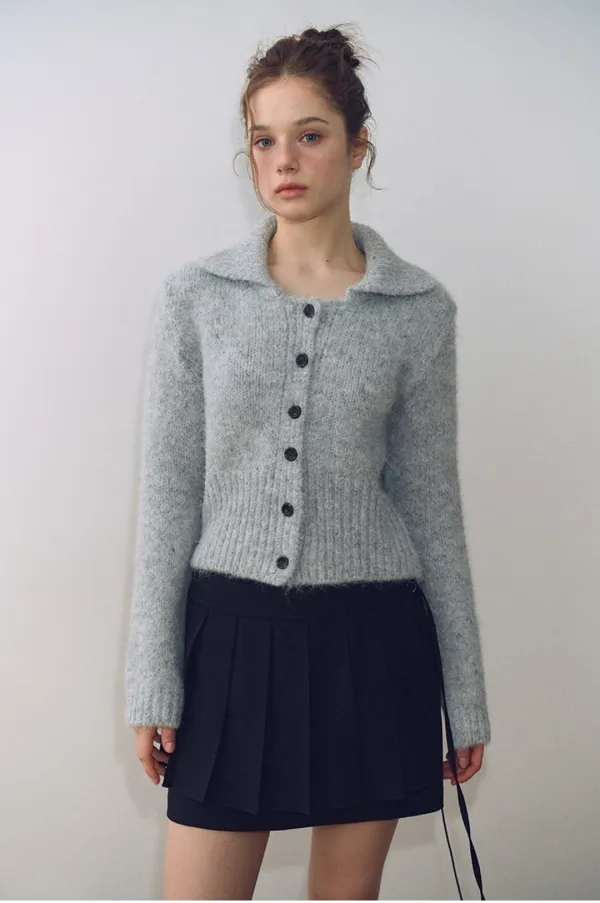 Hairy Collar Cardigan, Light Grey
