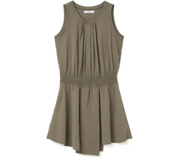 Smoked Asymmetric Midi Dress [Brown]