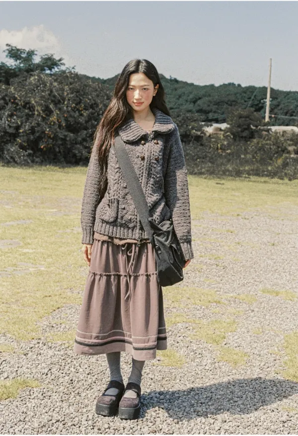 2-way string tiered skirt (Charcoal)