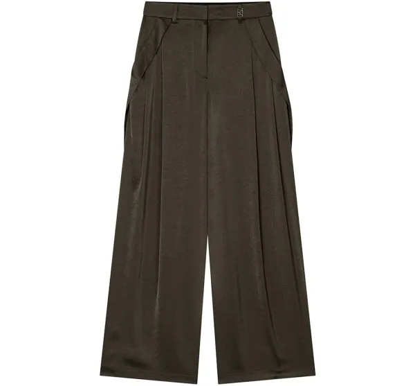 Draped Strap Set-Up Slacks [ Brown ]