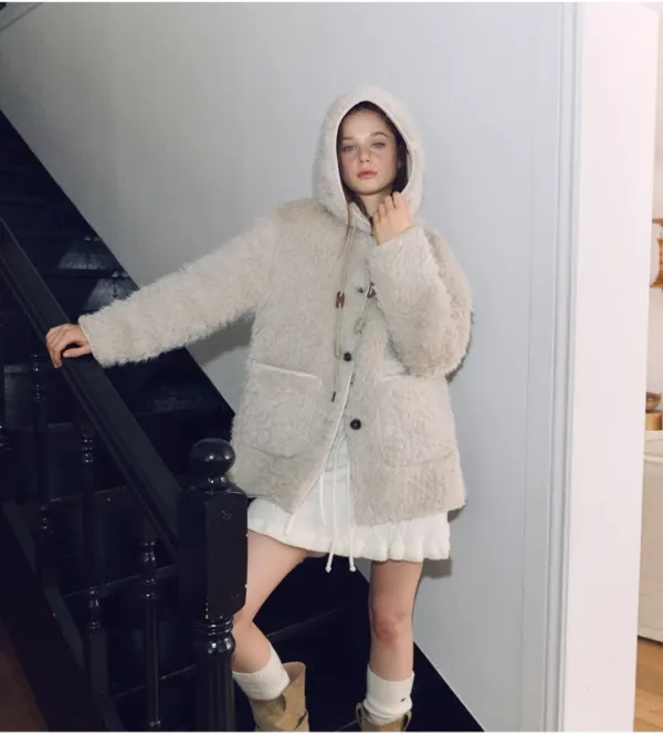 Shearling Hood Mustang, Warm Grey
