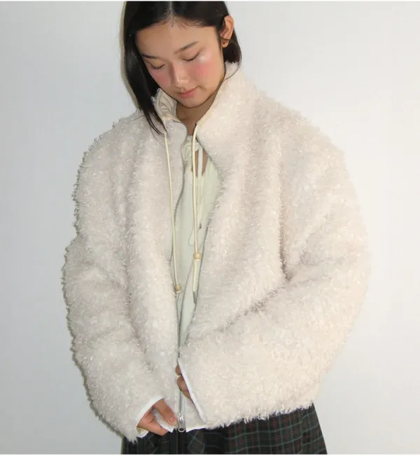 PUFFY FLEECE ZIP UP JUMPER IVORY