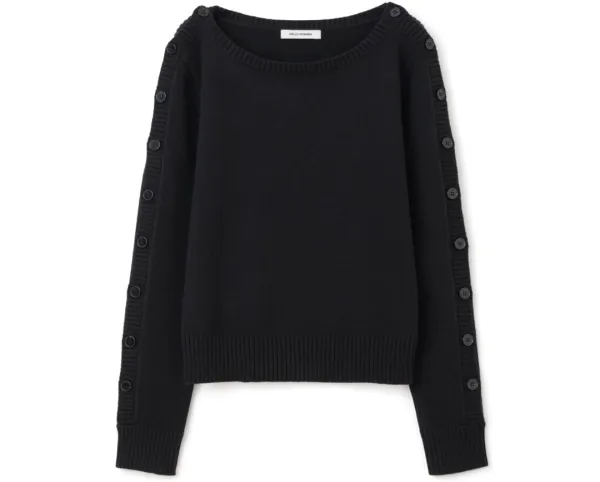 Boat Neck Button Knit [Black]