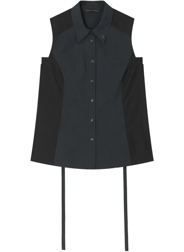 Regular-Fit Side Panel Sleeveless Shirt [ Black ]