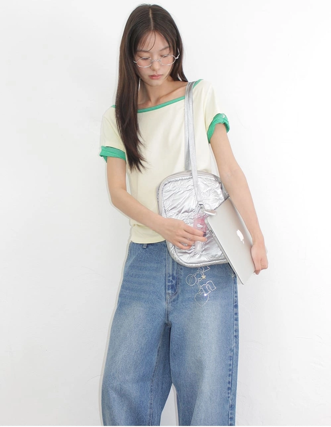 론론 HEART BUTTON ROLL UP LAYERED T SHIRT SOFT YELLOW 상품 이미지 3