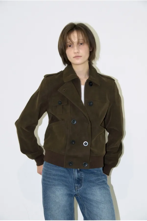 Double Button Leather Jacket [Brown]