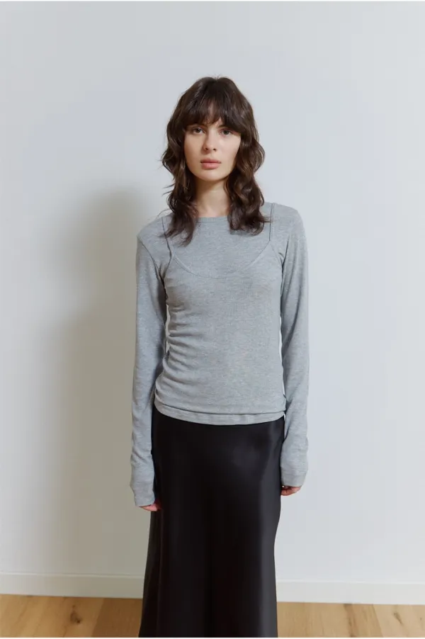 Maui Layered Tee in Melange Grey