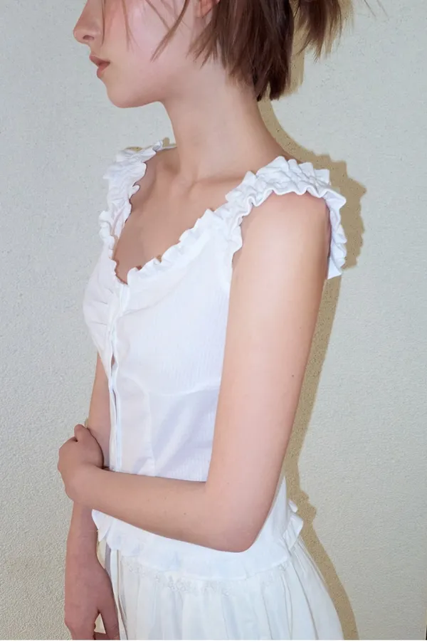 Stripe Shirring Blouse, White