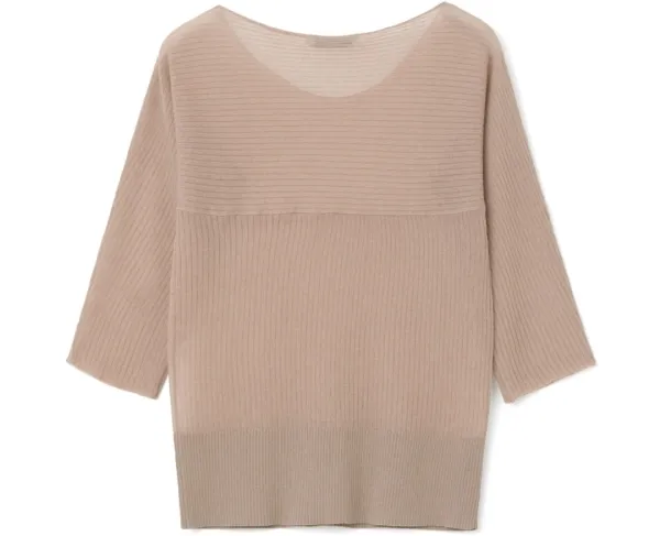 Sheer 3/4 Sleeve Knit Top [Vintage Pink]