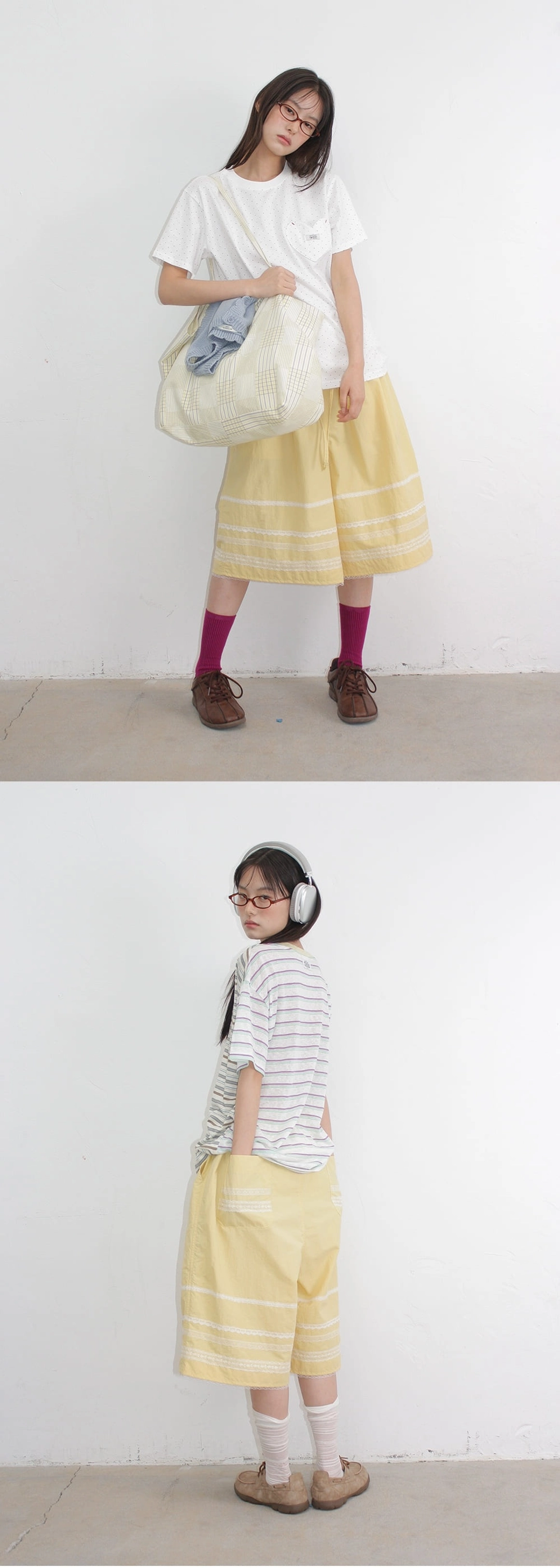 론론 LACE TRIM NYLON BERMUDA PANTS YELLOW 상품 이미지 2