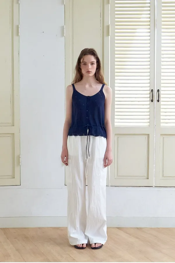 Scalloped Eyelet Knit Sleeveless, Navy
