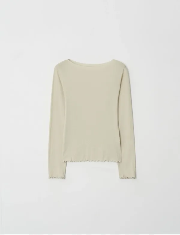 Boat-neck Long Sleeve T-shirt(Cream)