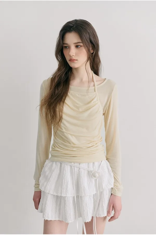 Halter Shirring T-Shirt, Light Yellow