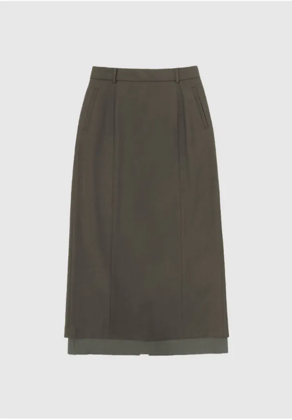 WOOL LAYERED SKIRT_CHARCOALBROWN