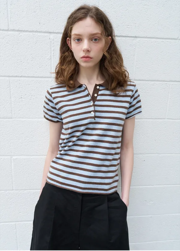 Mini-stripe cap sleeve knit [KNSS06KN02]_Brown