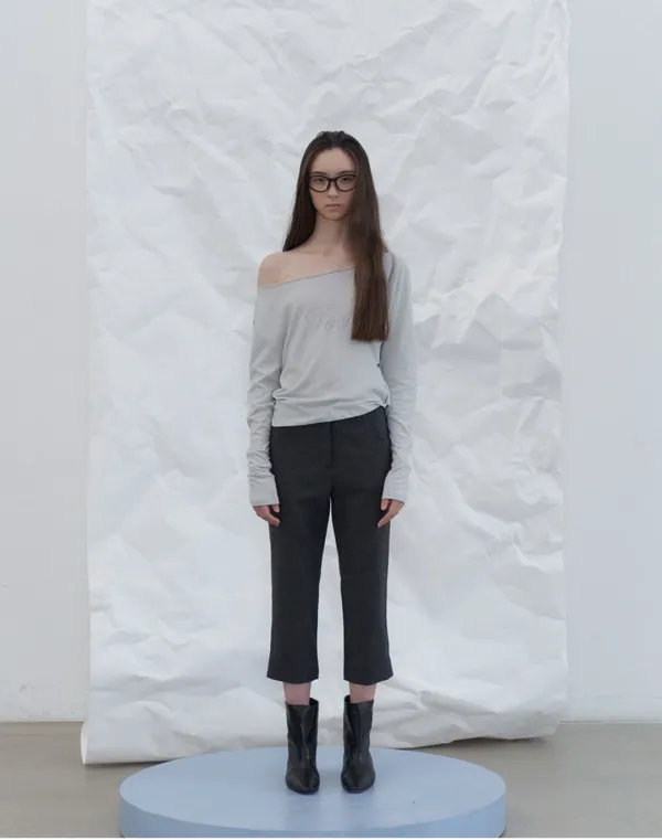 Wool button capri pants - charcoal