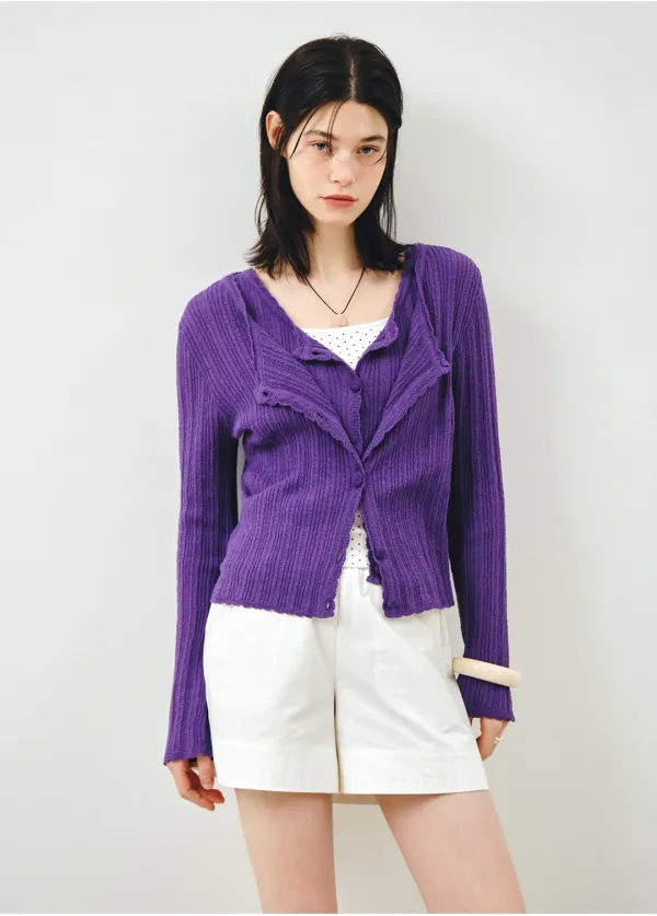 [SET] 펀칭 니트 가디건 & 슬리브리스 바이올렛 MDCD059VIOLET