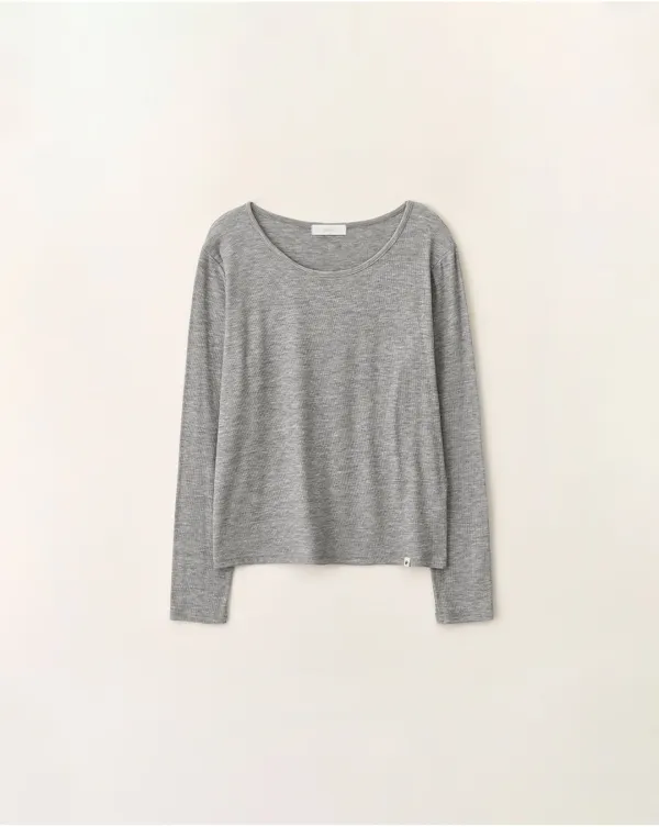 Loose U-neck long sleeve t-shirt_Gray