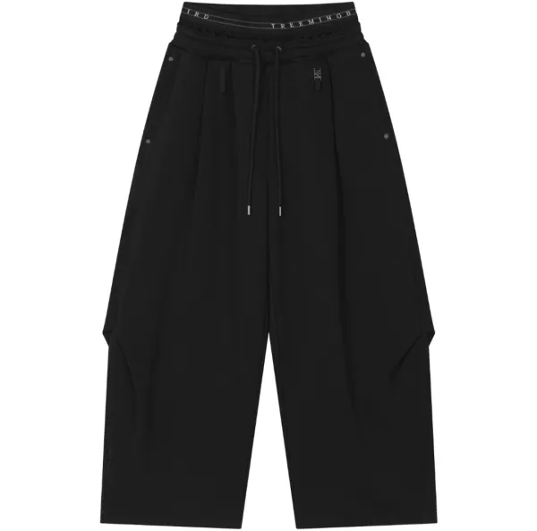 Double Waist Sagging Sweat Pants [ Black ]