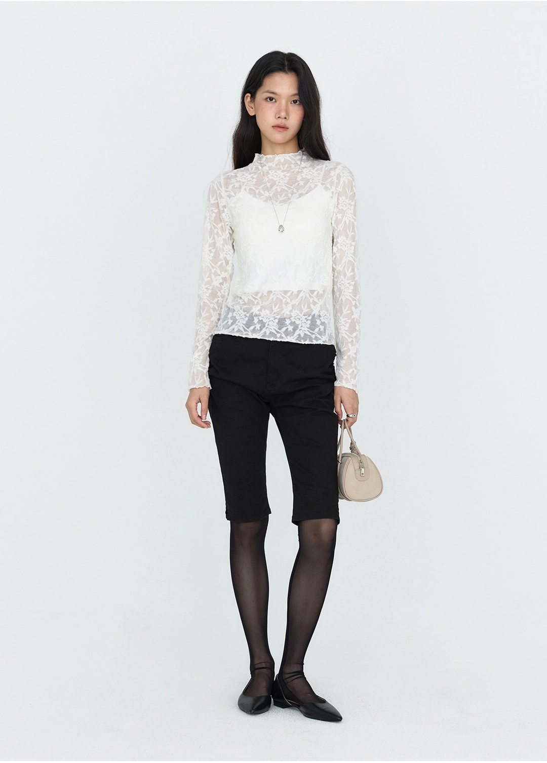 몽돌 레이스 텍스쳐 시스루 티셔츠 아이보리 MDTS115IVORY 상품 이미지 1
