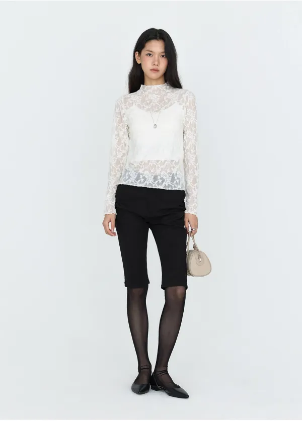 레이스 텍스쳐 시스루 티셔츠 아이보리 MDTS115IVORY
