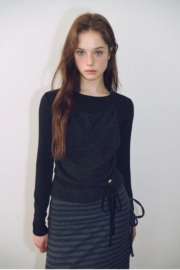 Hairy Halter Layered T-Shirt, Black