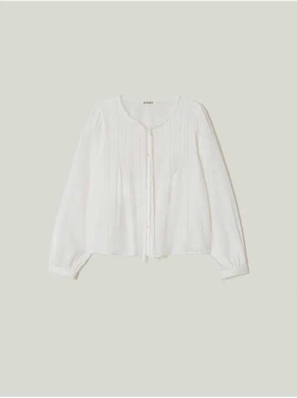 Pintuck Lace Blouse Long Sleeve Ivory