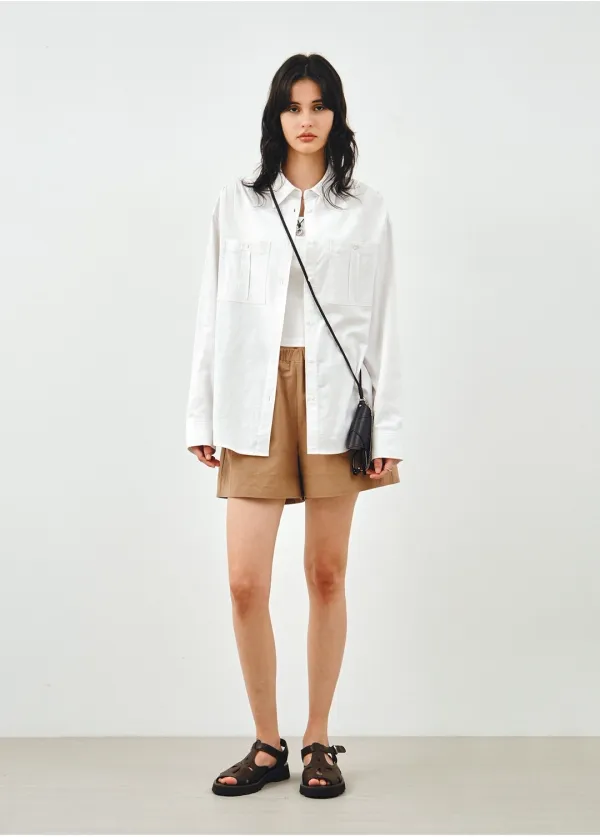 투포켓 셔링 루즈핏 린넨 셔츠 화이트 MDSH030WHITE