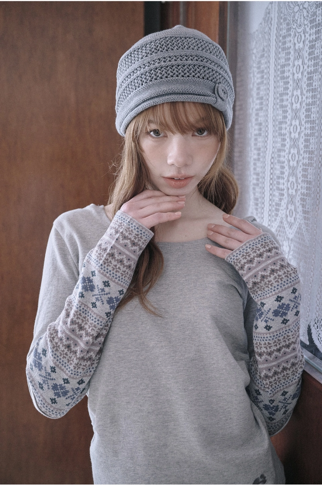 허그유어스킨 Button skashi knit beanie (Gray) 상품 이미지 1