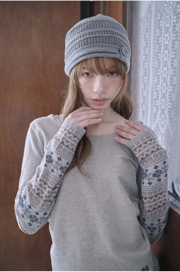 Button skashi knit beanie (Gray)