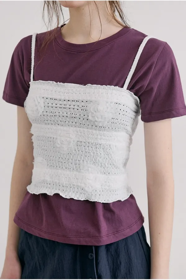 Flower String Sleeveless Blouse, White