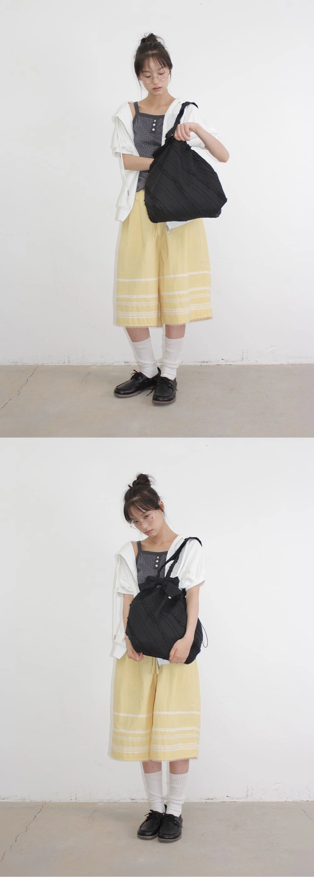 론론 RIBBON HAIR PIN SET FRILL ECO BAG BLACK 상품 이미지 2