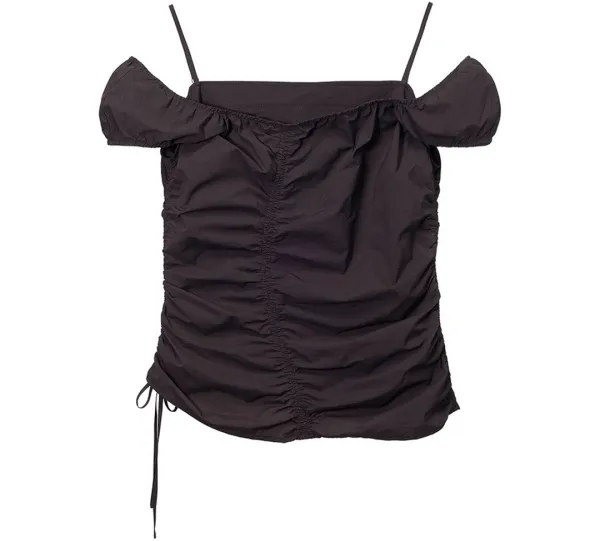Asymmetric Shirring Off-Shoulder Top SW6MB728_2color