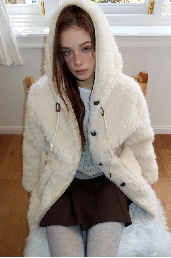Shearling Hood Mustang, Cream