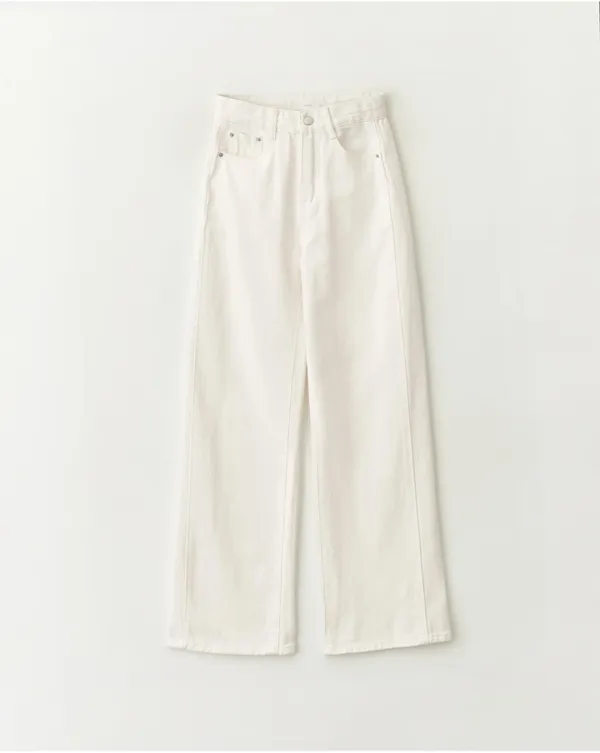 Side line straight cotton pants_White