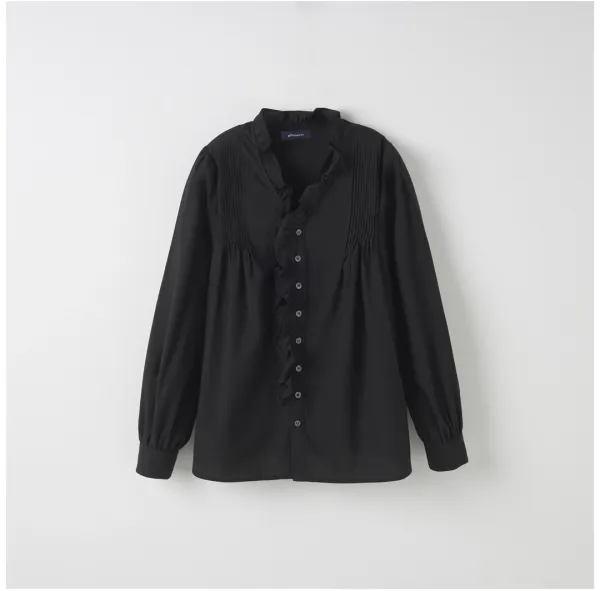 Merry poem pintuck blouse Black