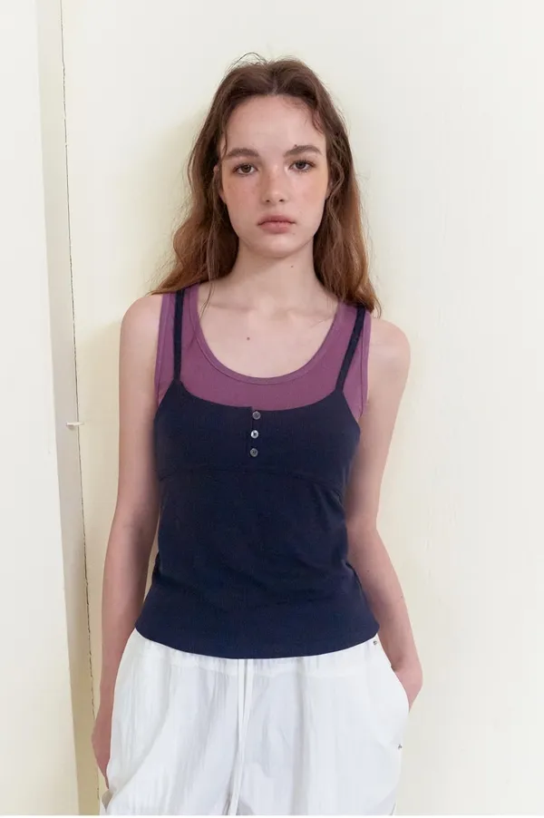 Color Layered Ribbed Top, Navy