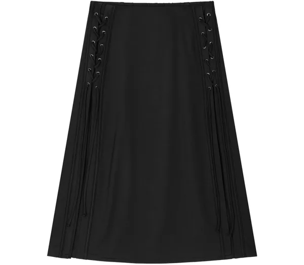 Jersey Lace-Up Side Set-Up Skirt [ Black ]