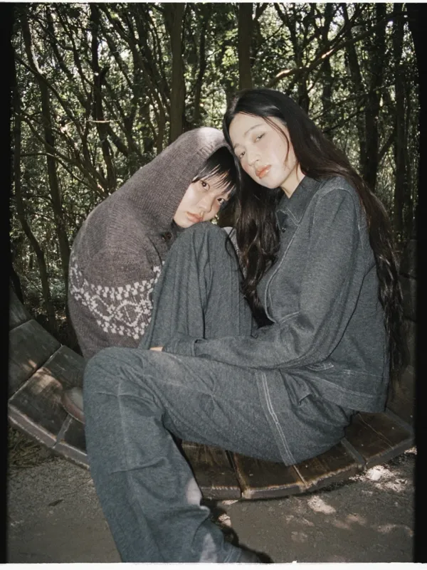 Double button sweat jacket (Charcoal)