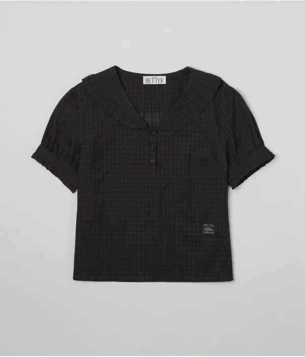 Check puff sleeve blouse [KNSS06BL02]_Brown