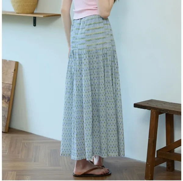 [3차]Printed tiered maxi skirt Blue