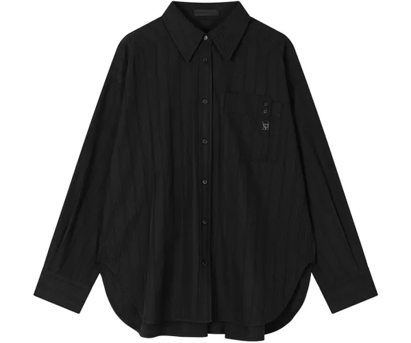 Stripe Multi Tuck Oversized Shirt [ Black ]
