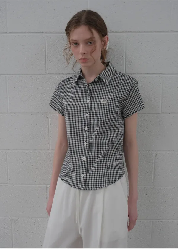 Gingham check half shirt [KNSS07SH02]_Black