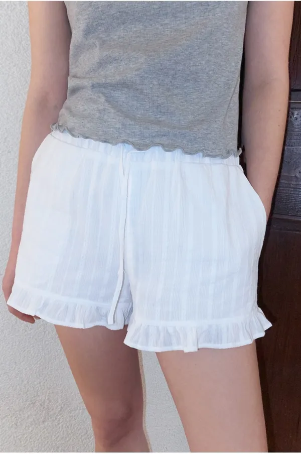 Frill Cotton Short Pants, White