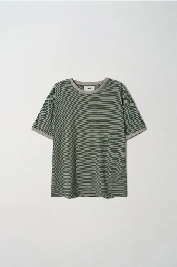 [26 Summer] Embroidery stripe top - Green