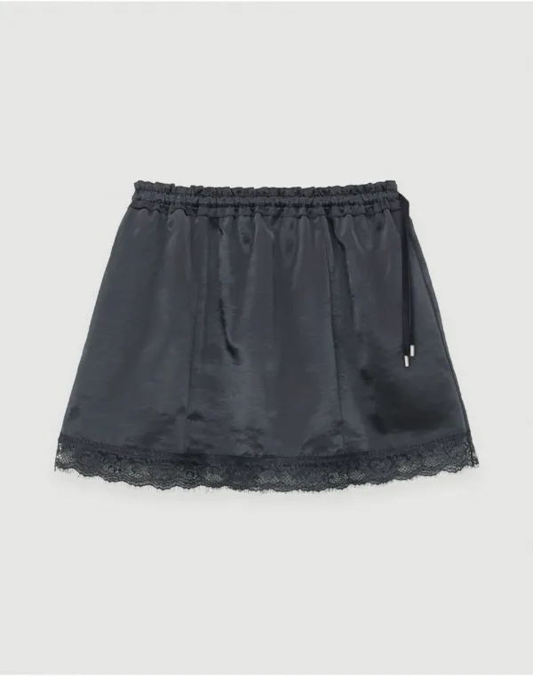 [4th] Mini satin skirt - charcoal navy