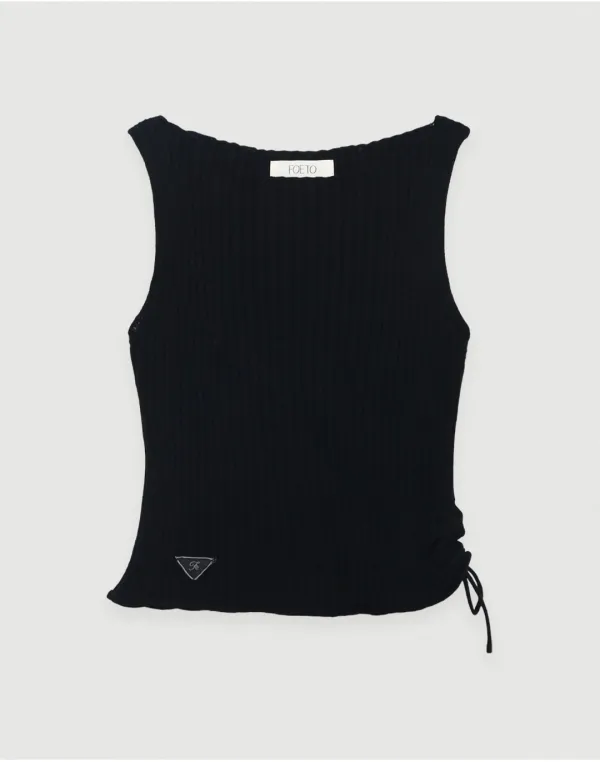 Ribbed shirring sleeveless - black