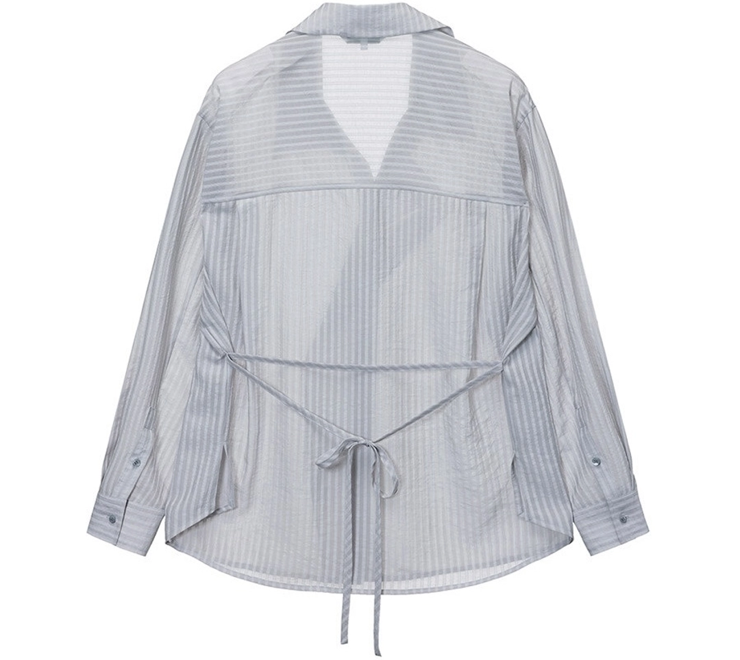 루에브르 [5/29 예약배송]Sheer Striped Asymmetric Placket Shirt SW6MB702-11 상품 이미지 3